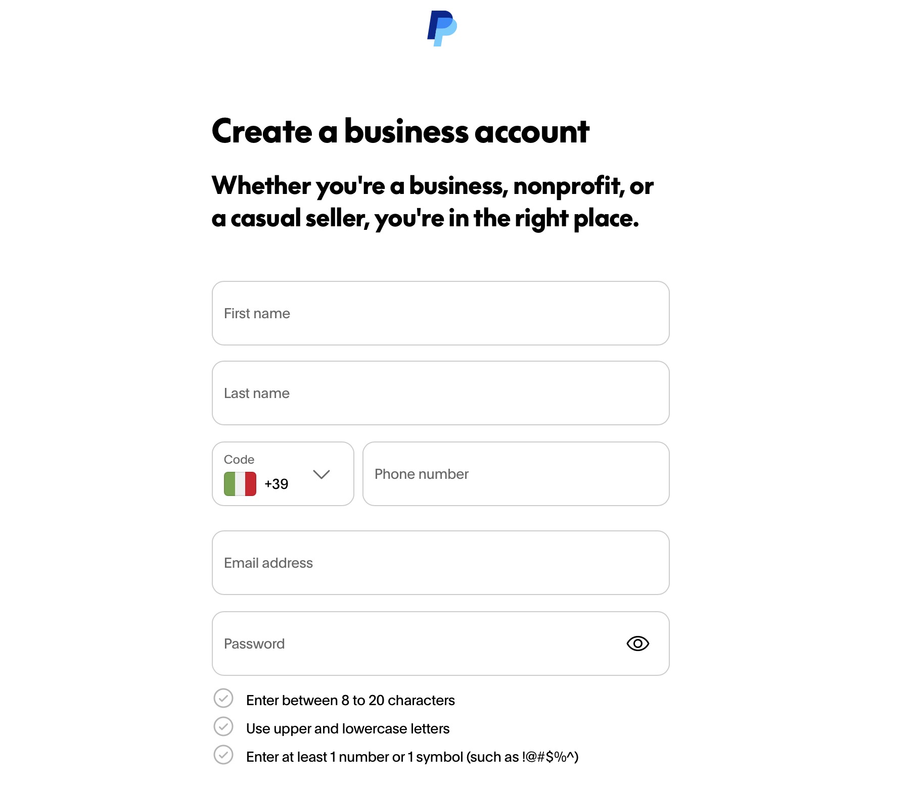 Create a Real Business account on PayPal