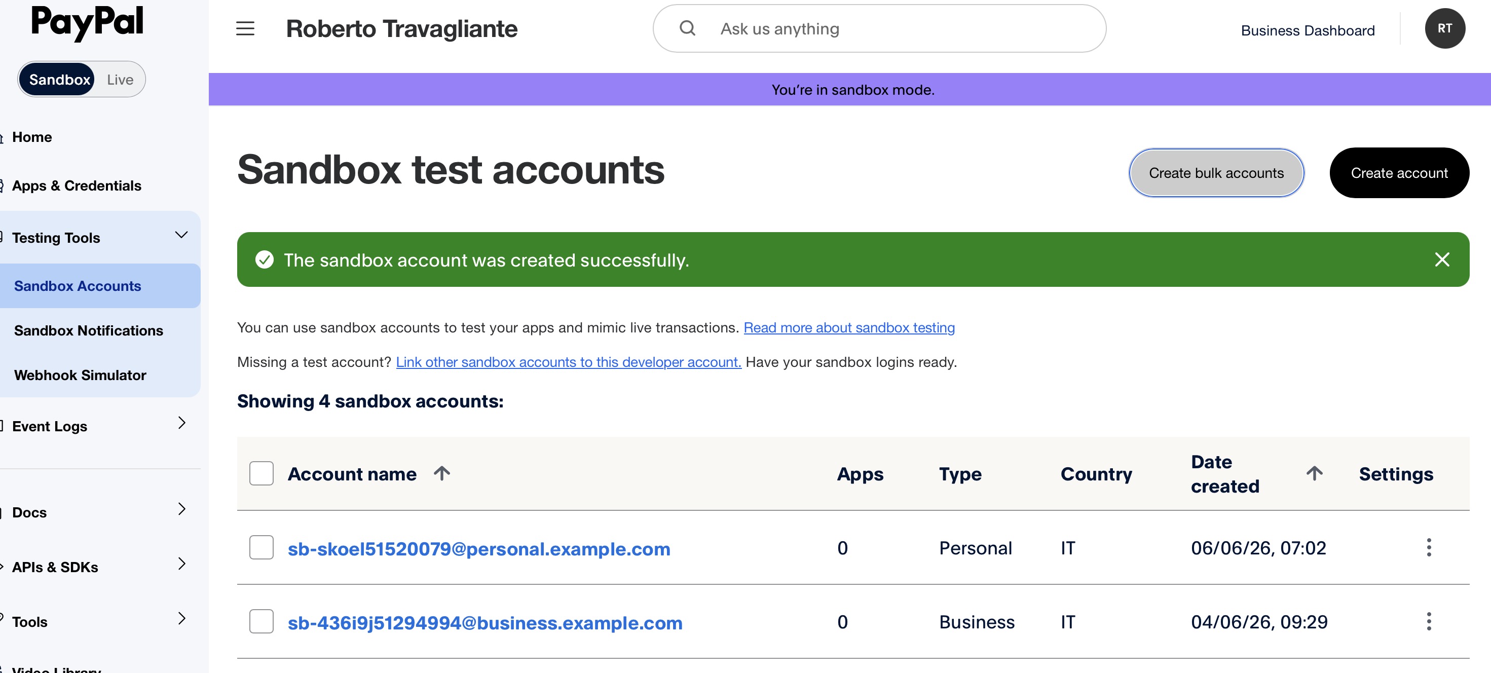 Take note of your Personal account for PayPal