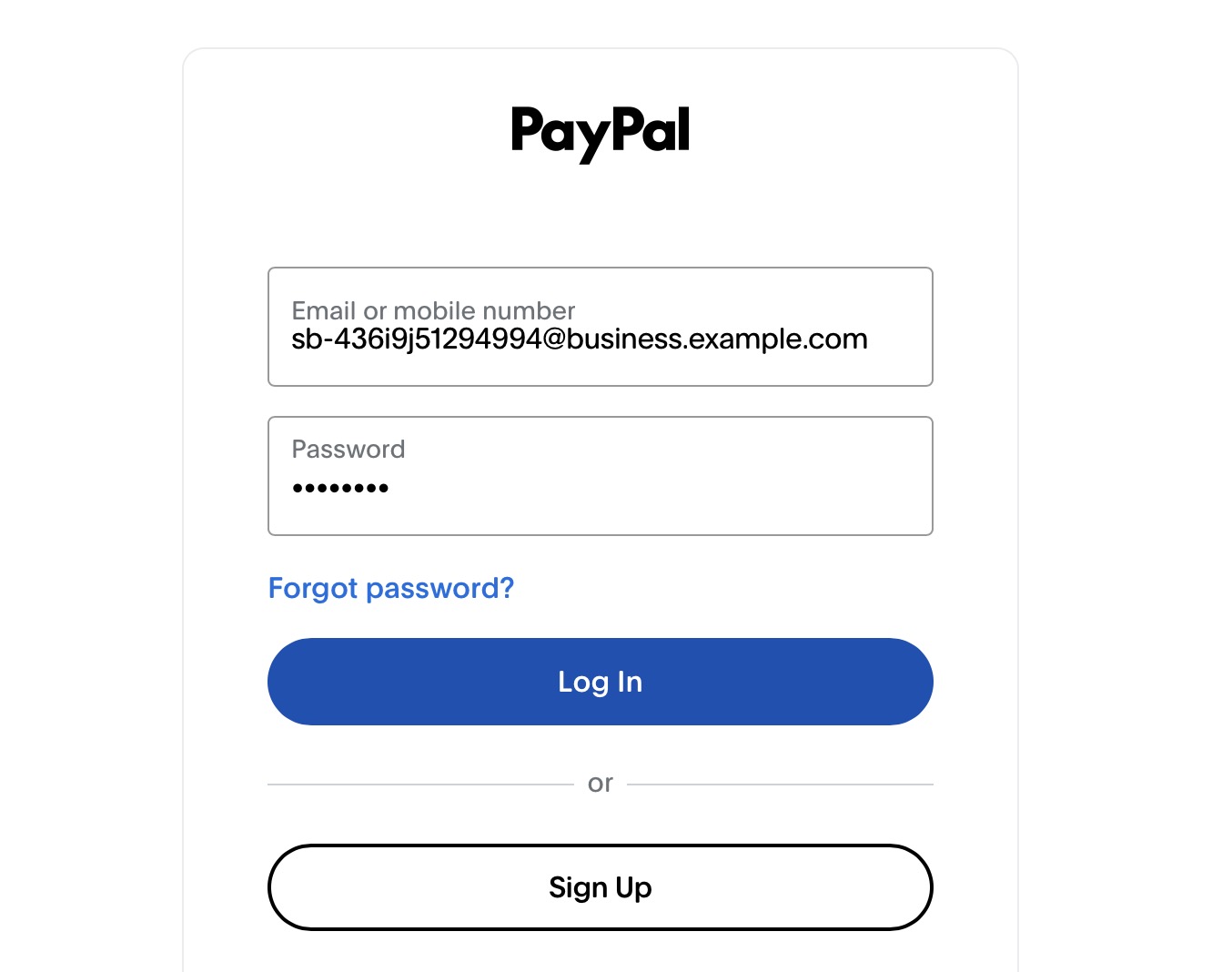 Login PayPal with the Business account