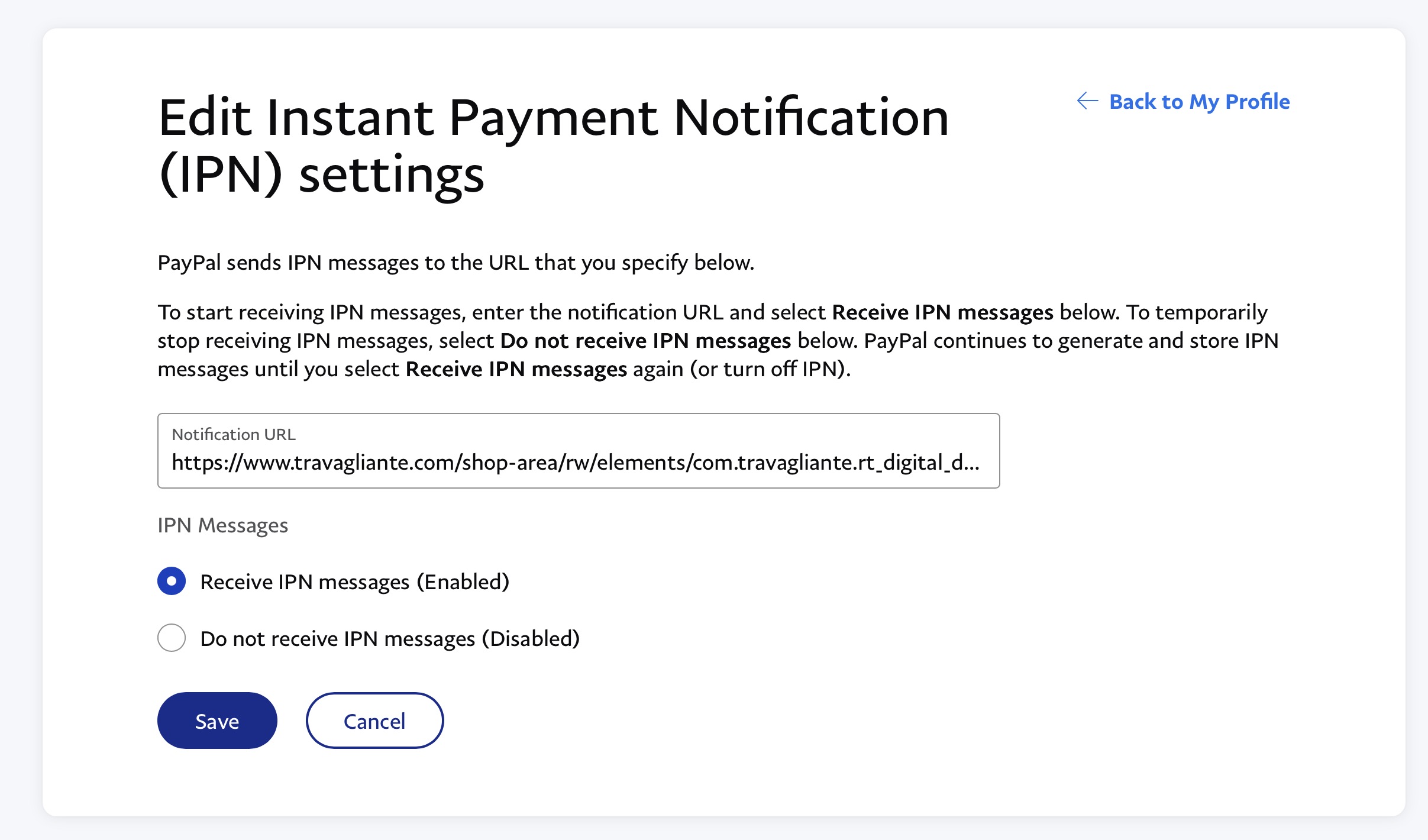 IPN URL Settings PayPal