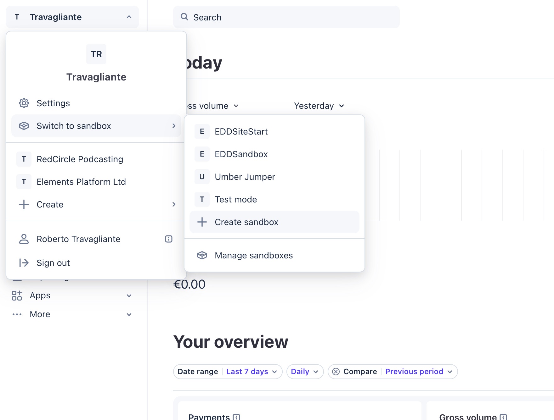 Create sandbox on Stripe