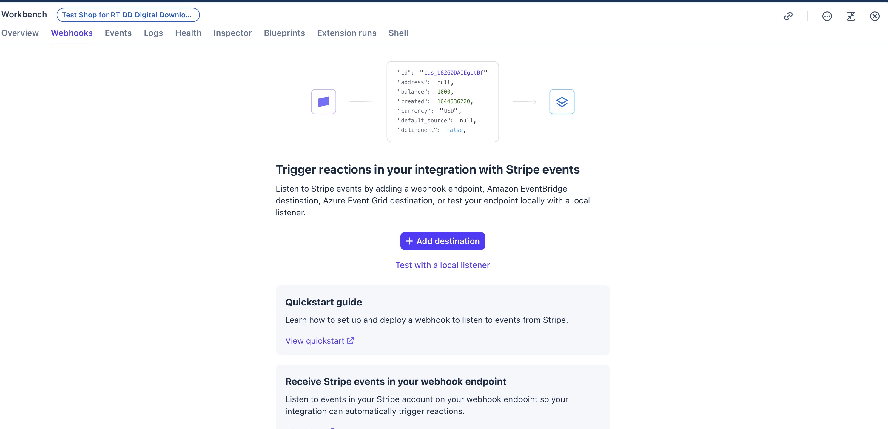 Go to the Stripe Dashboard Webhooks page